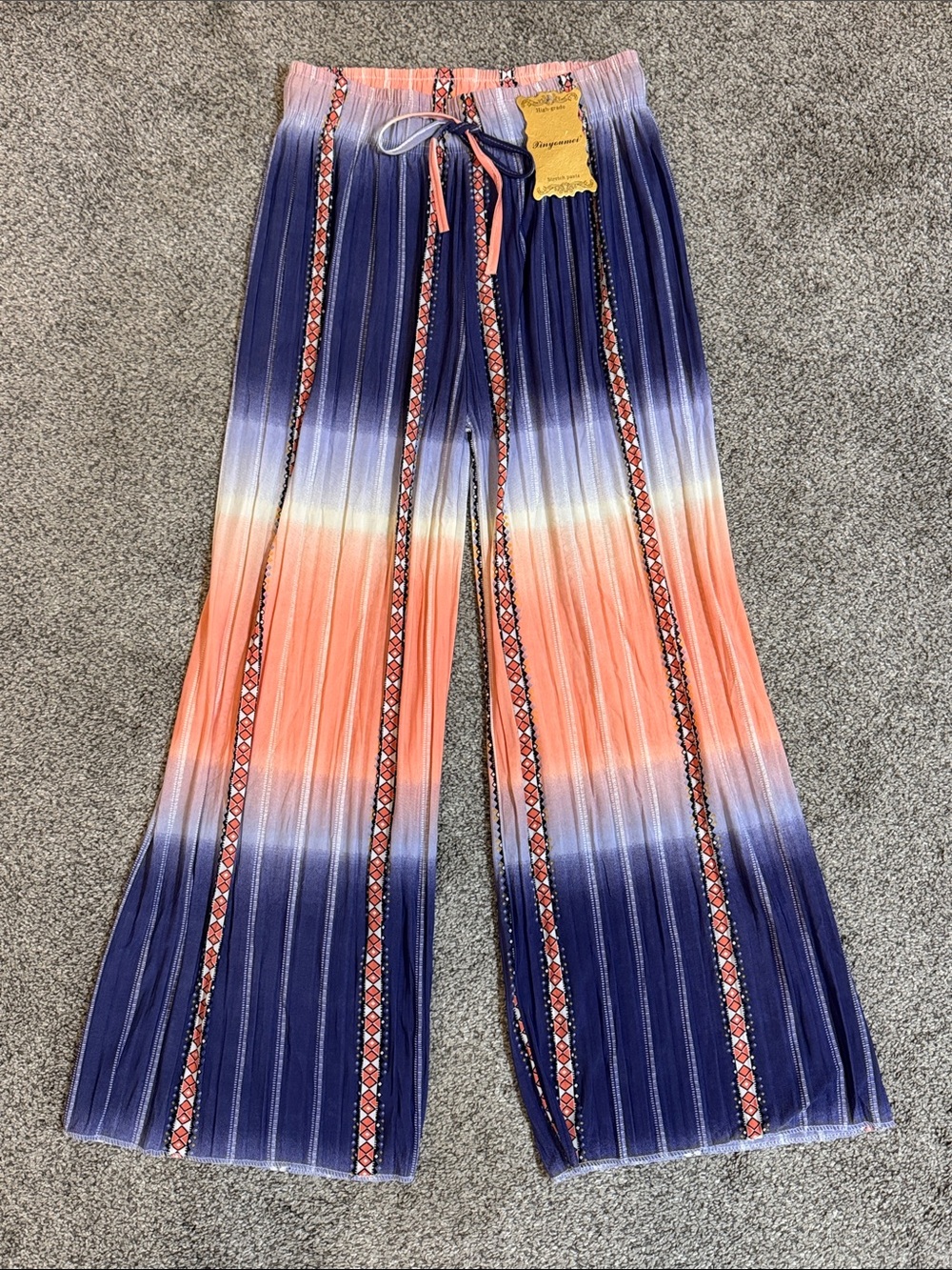 Striped Ombre Wide-Leg Pants in Purpleand Coral